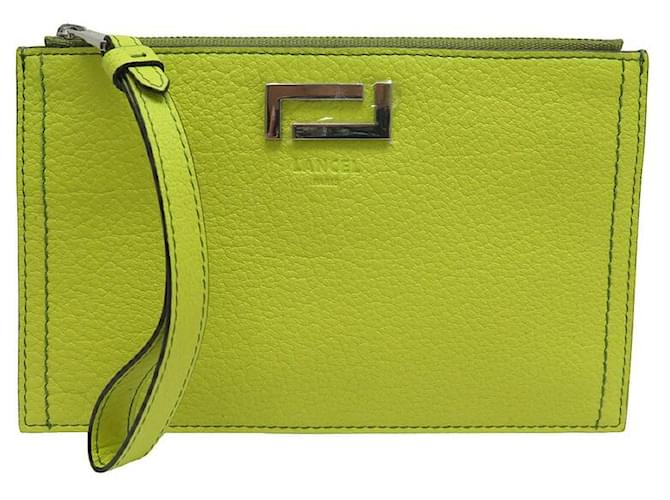NEW LANCEL ZIPPE PIA A POUCH91418 LEMON SEED LEATHER NEW POUCH CLUTCH Green  ref.1180148
