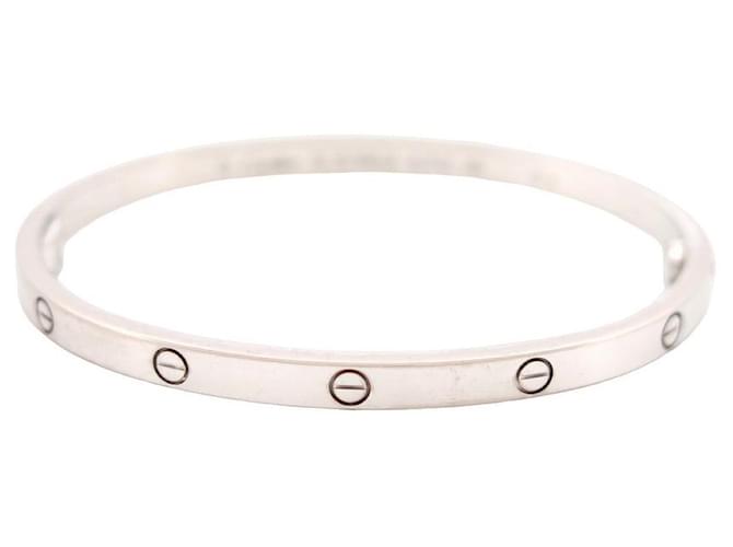 BRACELET CARTIER LOVE PM CRB6047417 15 CM OR BLANC 18K GOLDEN STRAP BANGLE Argenté  ref.1180186