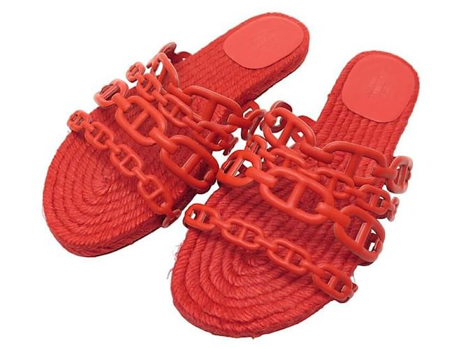 Hermès NEW HERMES ESPADRILLES ANCONE H SHOES201147Z 35 SHOE ANCHOR CHAIN SANDALS Red Leather  ref.1180199