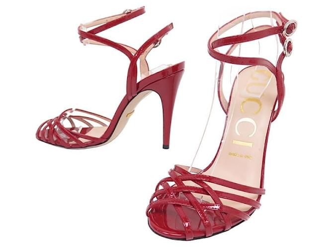 NEW GUCCI RED DRACONIA SHOES 38.5 RED PATENT LEATHER SANDALS SHOES  ref.1180225