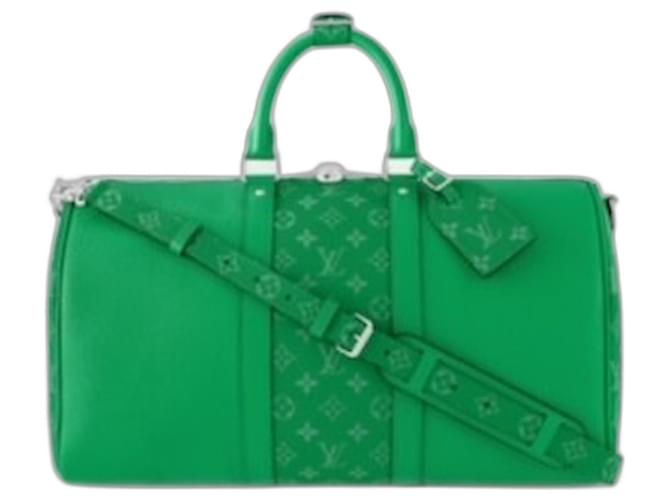 Louis Vuitton LV keepall taigarama verde 45 Couro  ref.1180277