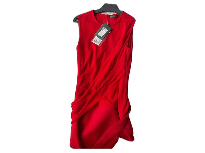 Vestido Alexander McQueen Rojo de Algodón con Efecto Drapeado Roja
