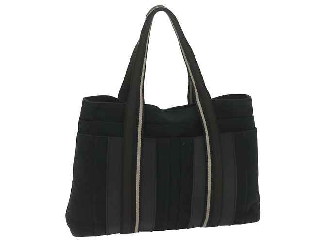 Hermès HERMES Troca Horizontal MM Einkaufstasche Canvas Schwarz Braun Auth bs10304