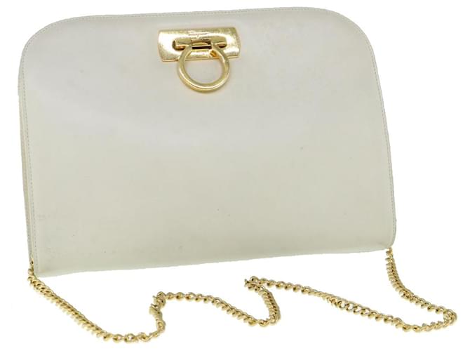 Salvatore Ferragamo Gancini Chain Shoulder Bag Leather White Auth 61465  ref.1180476