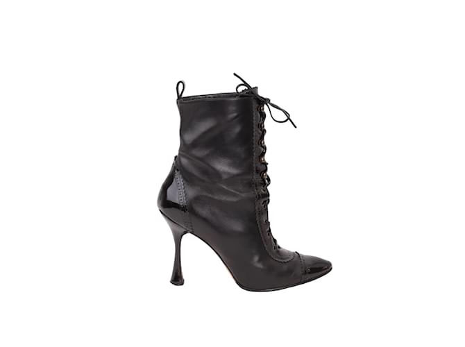 Manolo Blahnik Leather Lace-up Boots Black  ref.1180793
