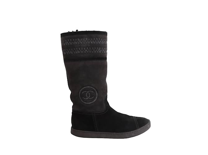 Chanel Suede boots Black Deerskin  ref.1180804