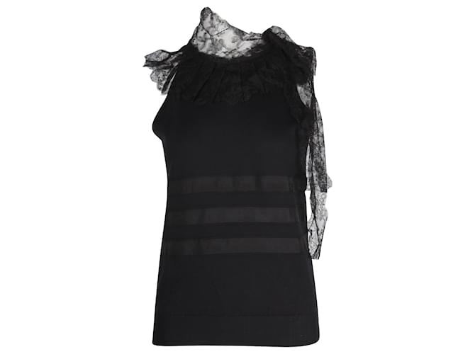 Red Valentino Lace Collar Sleeveless Top in Black Cotton  ref.1180990