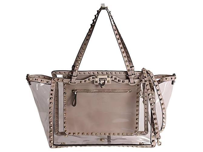 Valentino Garavani tote bag with Rockstud shoulder strap in PVC and leather Pink Plastic  ref.1181002