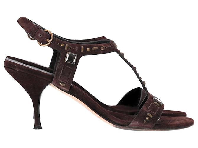 Miu Miu Embellished Sandals in Brown Suede  ref.1181006
