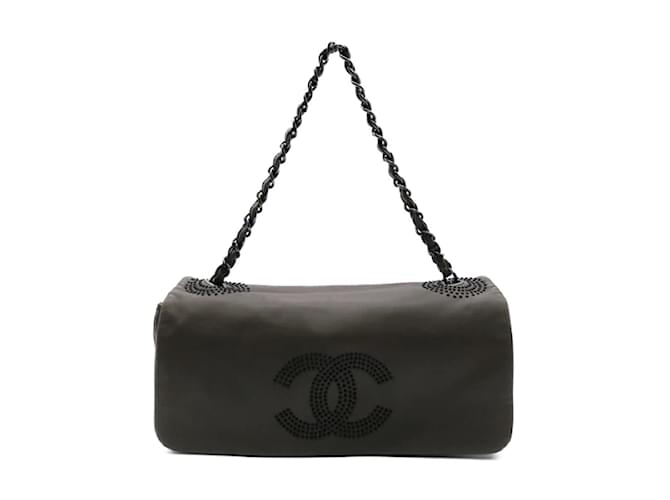 Chanel CC-besetzte Eat West Tasche mit durchgehender Klappe Grau Leder  ref.1181019