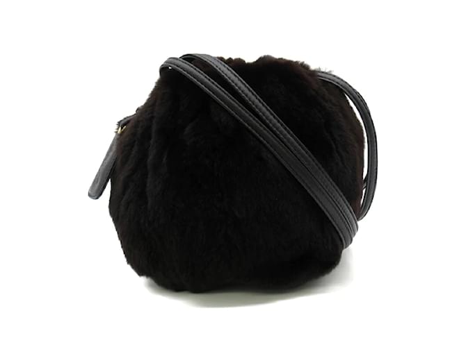 Chanel Fur Bucket Drawstring Bag A13364 Black Leather  ref.1181020