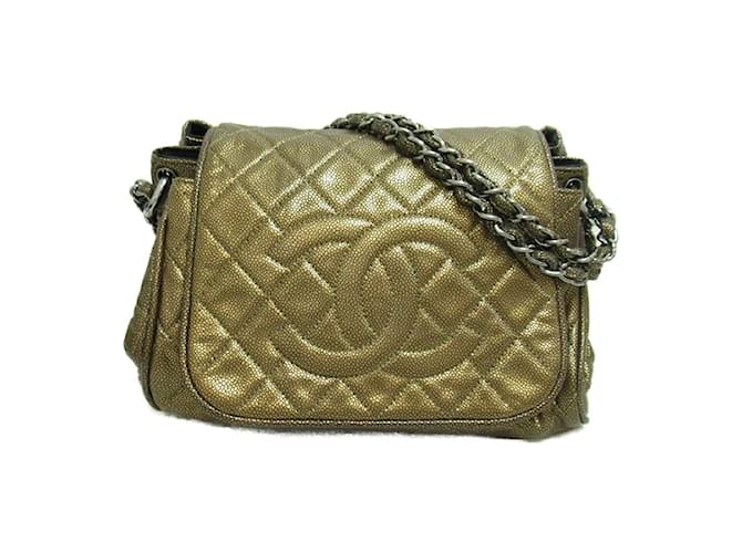 Chanel CC Quilted Caviar Shoulder Bag Golden Leather  ref.1181080