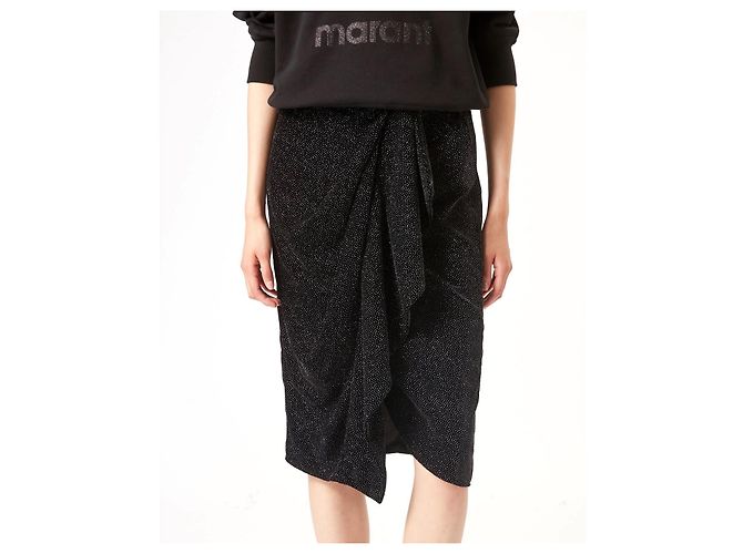 Saia de veludo cintilante Isabel Marant Alyssa Preto
