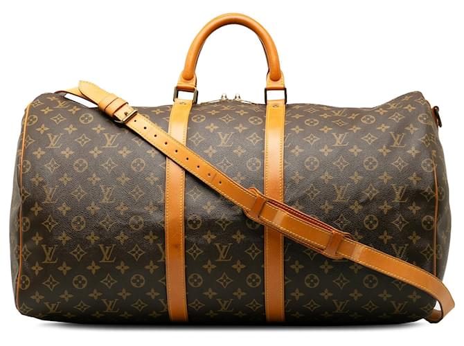 Monograma de Louis Vuitton Brown Keepall Bandouliere 55 Marrom Couro Lona  ref.1181248