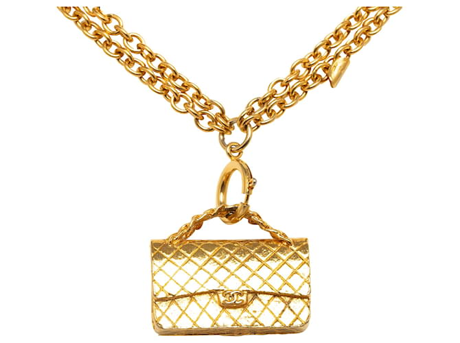 Chanel Gold CC Flap Charm Necklace Métal Plaqué or Doré  ref.1181265
