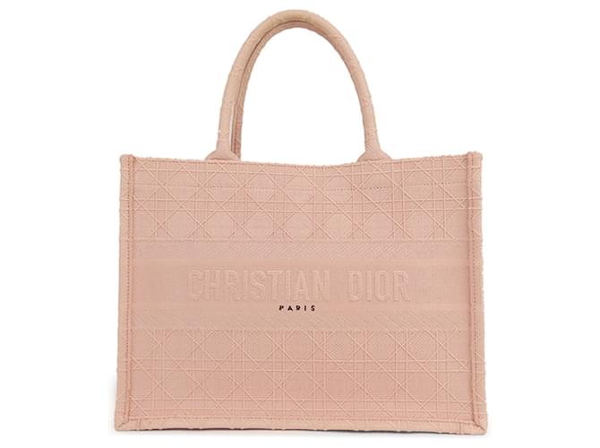Cabas Dior Cannage moyen rose Toile Tissu  ref.1181292