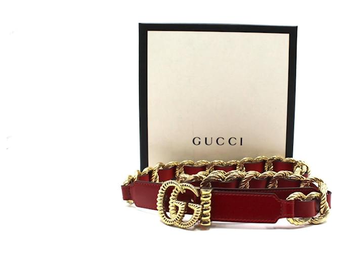 Cinturón con joya Gucci Marmont Roja Cuero  ref.1181326