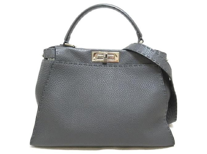 Fendi Medium Peekaboo Leather Two-Way Bag 8BN290 Grey  ref.1181414