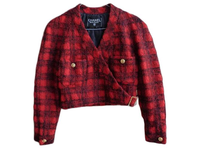 Chanel Biker jackets Black Red Tweed  ref.1181480