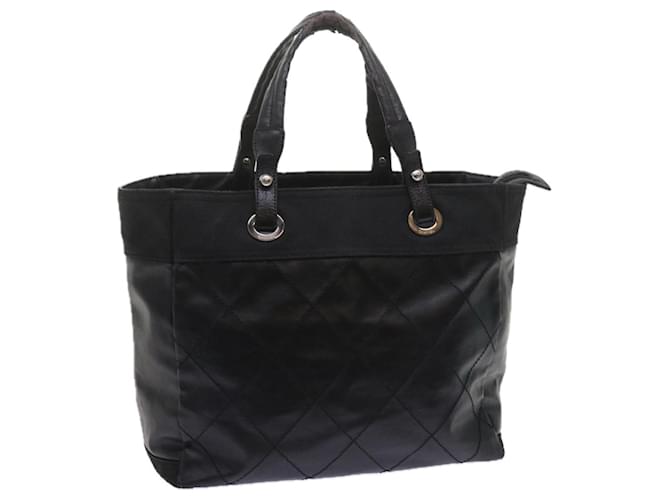 CHANEL Paris Biarritz MM Tote Bag Coated Canvas Black CC Auth bs10905 Cloth  ref.1181570