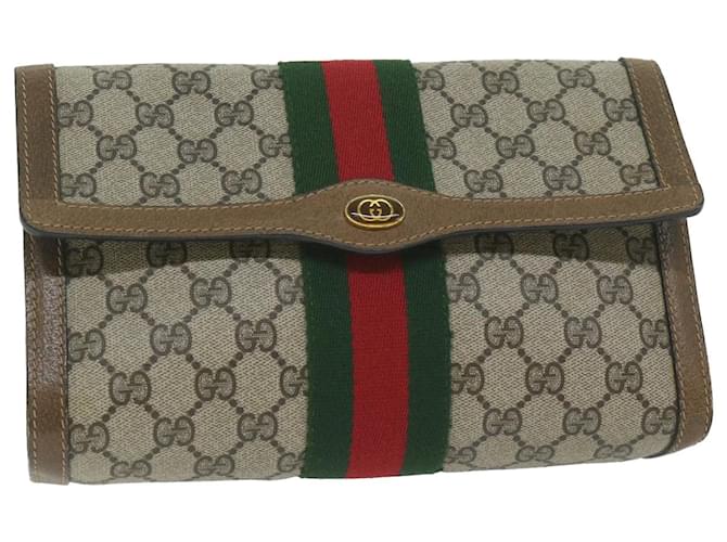 GUCCI GG Supreme Web Sherry Line Clutch Bag Beige Rot 41 014 3087 25 Auth ep2616  ref.1181583