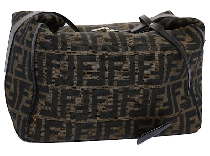 FENDI Zucca Canvas Vanity Cosmetic Pouch Black Brown Auth 61577  ref.1181614