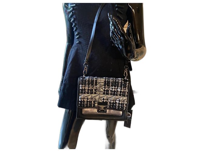 Borsa a tracolla Karl Lagerfeld in pelle nera e tweed Nero Grigio