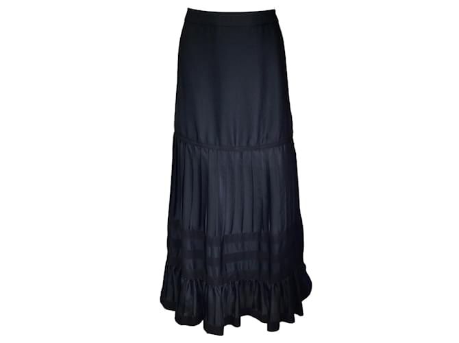 Autre Marque Giorgio Armani Black Grosgrain Ribbon Trimmed Pleated Maxi Skirt Polyester  ref.1181878