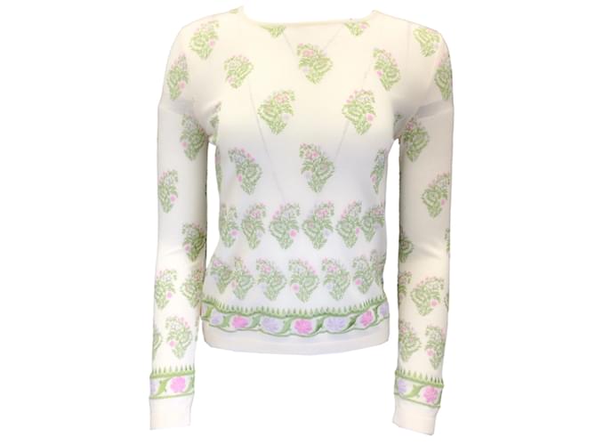 Autre Marque Giambattista Valli Ivory Multi Floral Embroidered Cashmere and Silk Knit Sweater Cream  ref.1181888