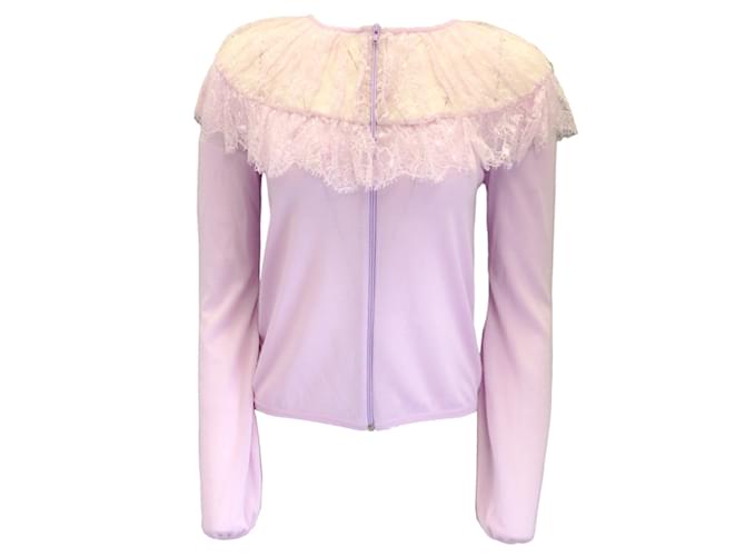 Autre Marque Giambattista Valli Lilac Lace Detail Full Zip Cashmere and Silk Knit Sweater Purple  ref.1181889