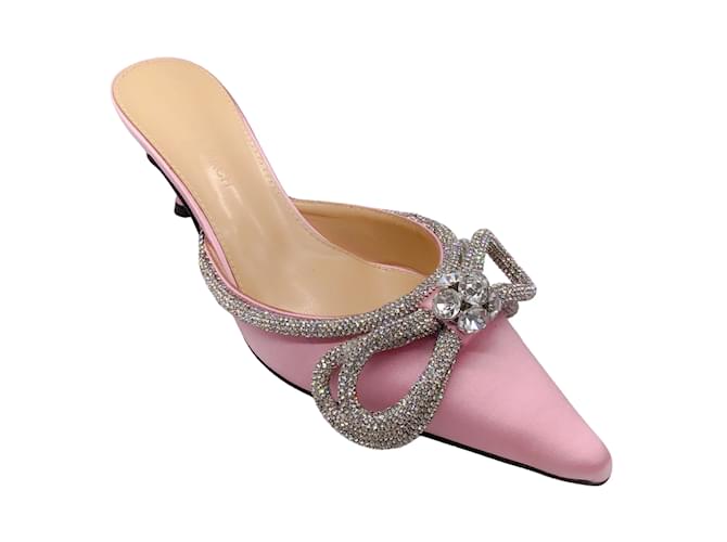Autre Marque Mach & Mach Pink Crystal Embellished Satin Mules Cloth  ref.1181898