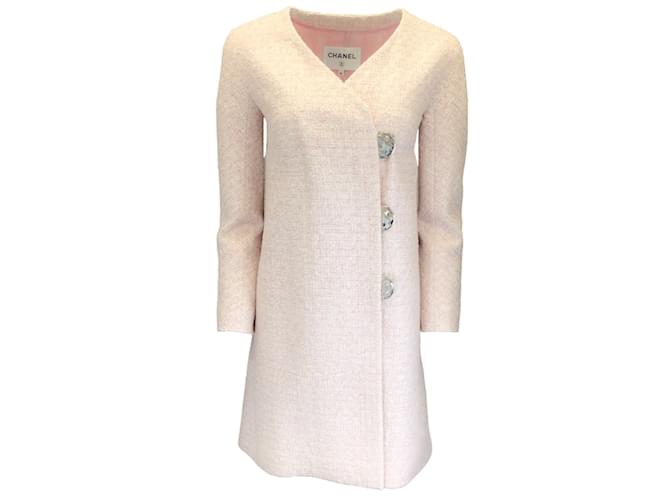 Autre Marque Chanel Light Pink / Ecru 2016 Three-Button Fantasy Tweed Coat Polyester  ref.1181901