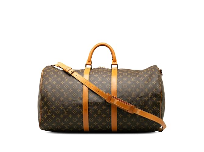 Brown Louis Vuitton Monogram Keepall Bandouliere 55 Travel bag Leather  ref.1181905