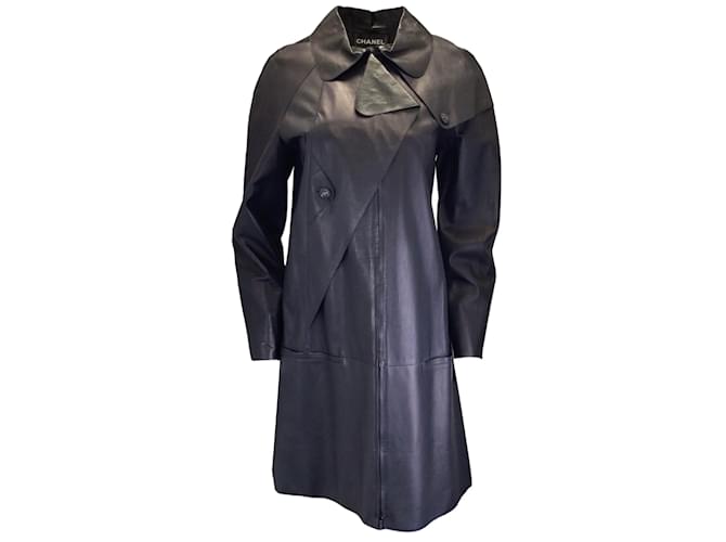 Autre Marque Chanel navy blue / Black 2014 Lambskin Leather Trench Coat  ref.1181917