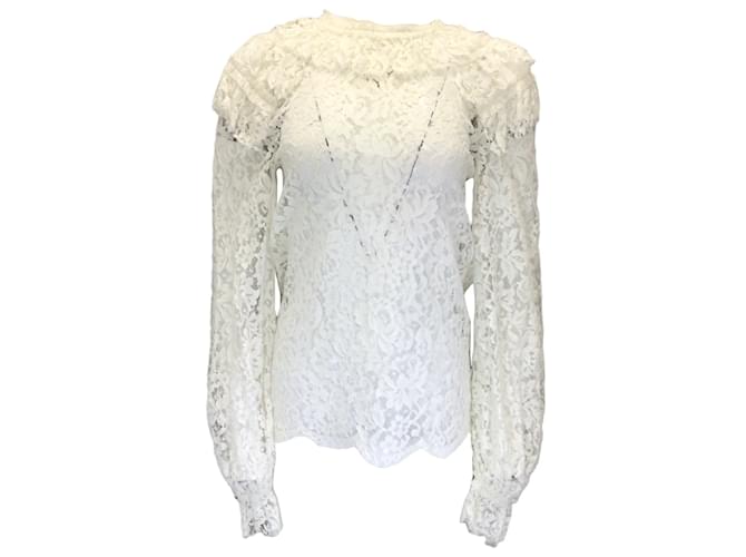 Autre Marque Blusa de encaje de manga larga blanca de Chanel Blanco Algodón  ref.1181918