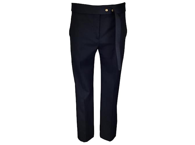 Autre Marque Pantaloni di lana con dettaglio cintura di seta nera Louis Vuitton / i pantaloni Nero  ref.1181922