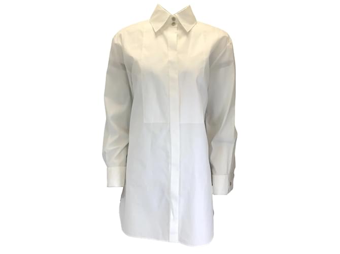 Autre Marque Chanel White Long Sleeved Button-down Cotton Shirt  ref.1181924