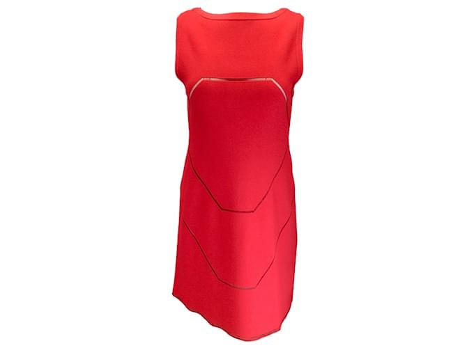 Autre Marque Alaia Rotes, ärmelloses A-Linien-Kleid aus Viskosestrick mit geometrischer Gitternaht  ref.1181926