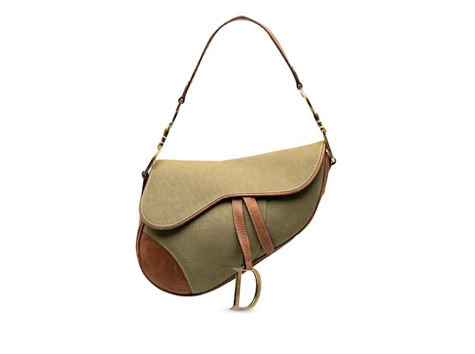 Green Dior Canvas Saddle Shoulder Bag Leather  ref.1181940