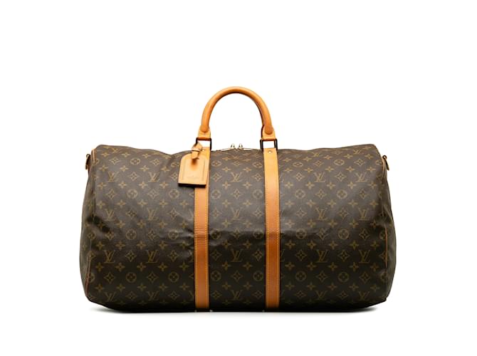 Brown Louis Vuitton Monogram Keepall Bandouliere 55 Travel bag Leather  ref.1181983