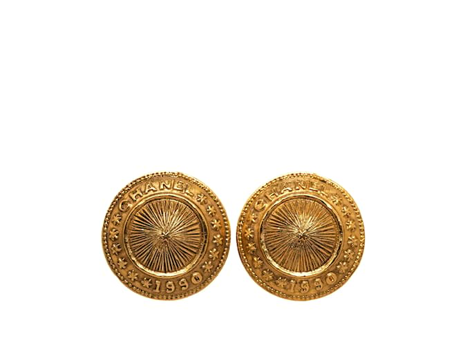 Boucles d'oreilles à clip Chanel CC dorées Plaqué or  ref.1181987