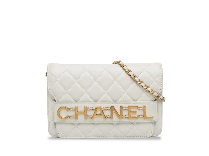 Wallet On Chain Cartera encadenada Chanel blanca con bolso bandolera con cadena Blanco Cuero  ref.1182004