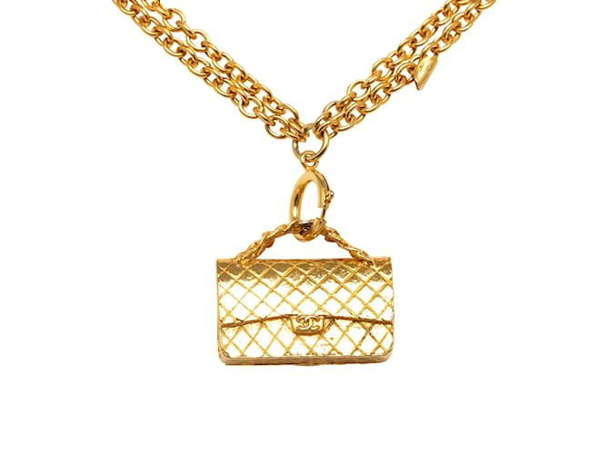 Gold Chanel CC Flap Charm Necklace Golden Yellow gold  ref.1182016