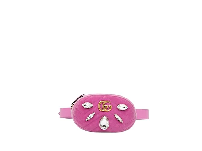 Rosa Gucci GG Marmont Samtgürteltasche Pink Leder  ref.1182032
