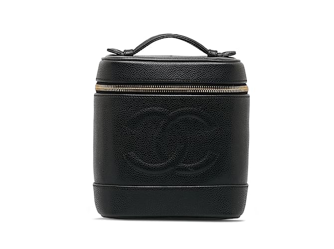 Vanity Schwarze Chanel CC Caviar Kosmetiktasche Leder  ref.1182060