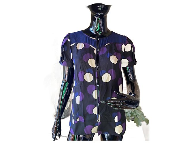Marc by Marc Jacobs Silk Button Front Blouse Black Beige Purple