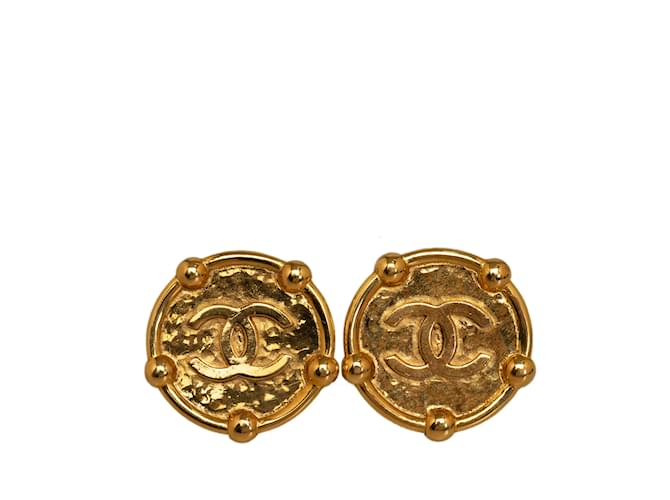 Gold Chanel CC Clip On Earrings Golden Gold-plated  ref.1182100