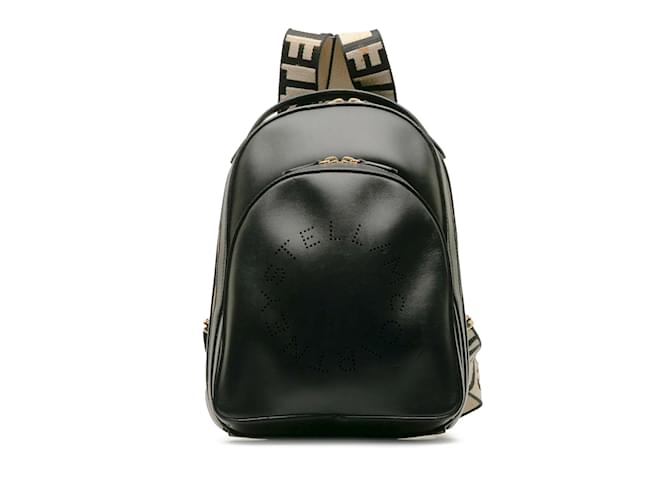 Stella Mc Cartney Black Stella McCartney Perforated Logo Backpack Leather  ref.1182103