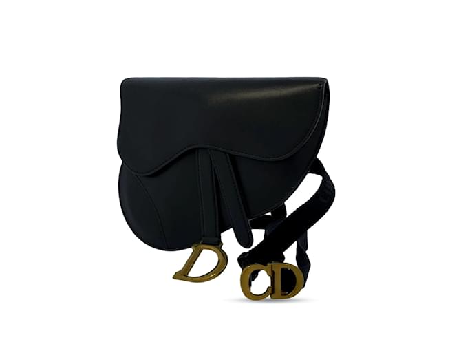 Saddle Bolsa de sela de couro Dior preta Preto  ref.1182104