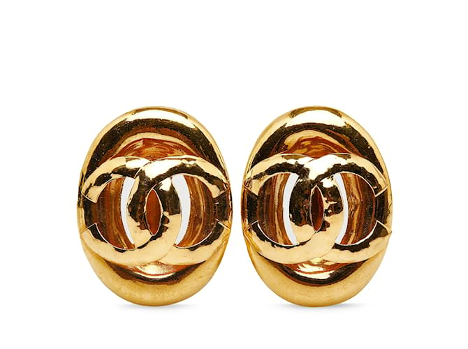 Gold Chanel CC Clip On Earrings Golden Gold-plated  ref.1182115